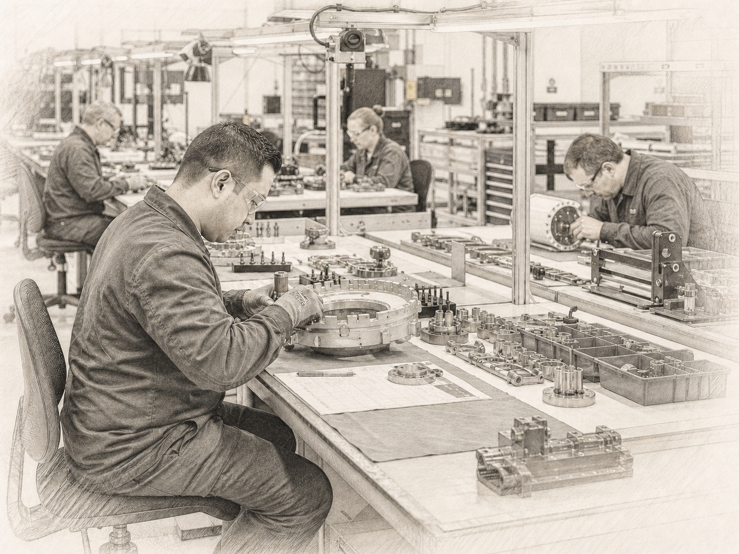 Conceptual aerospace component assembly and inspection workstations