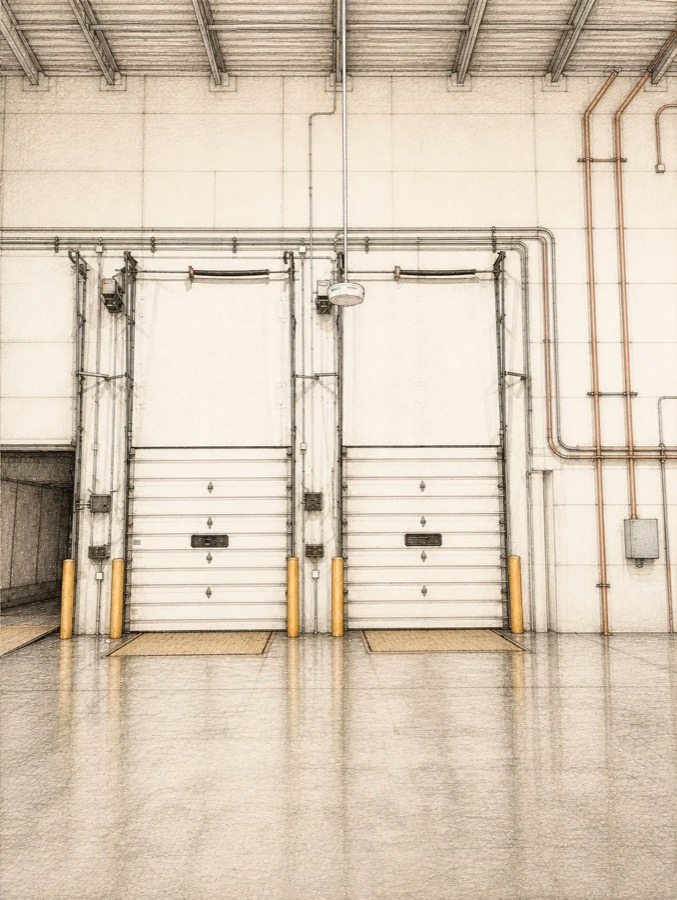 Approved alternate view of an overhead RFID installation above industrial dock doors