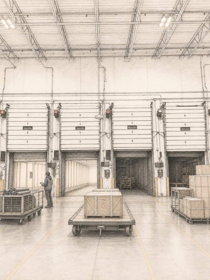 Approved alternate overhead RFID shipment-validation view at an industrial dock