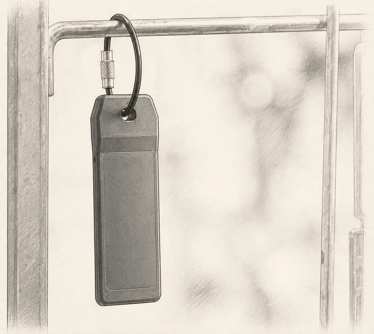 Illustrated RFID hangtag attached to a reusable industrial asset